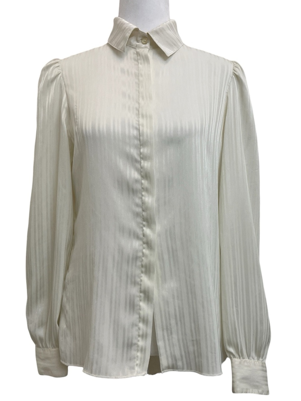 St. John Vintage 70s White Textured Button Front Secretary Blouse